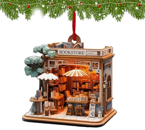 Buchhandlung Christbaumschmuck, 2D-Flacher Buchhandlung Weihnachtsbaumschmuck, Geschenke for Buchliebhaber, Buch Weihnachtsbaum Deko, Buchliebhaber-Hängeornament für Buchclub, Lesesaal, Bibliothek