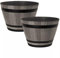 Fyne-Finds Set of 2 Plastic Whiskey Barrel Planter 22cm, 9inch Brown Ash 4L Outdoor Garden Decor Plant Pot with Drainage Holes