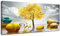 WENGTIAO Elk Gold Money Fortune Tree Canvas Wall Art Prints Large Framed Picture Nordic Luxury Stone River Golden Birds Painting on Canvas Living Room Bedroom Home Wall Decor Ready to Hang 50x120 cm