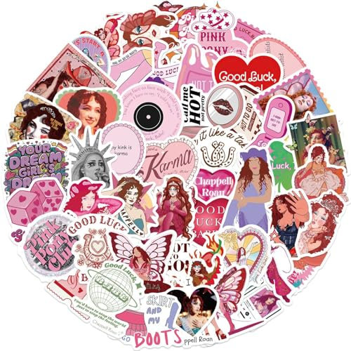Chappell Roan Stickers 55Pcs, Pop Singer Sticker for Adults Teens Girls, Waterproof Vinyl Midwest Princess Decals Dream Girl Sticker for Water Bottle Laptop Skateboard Guitar