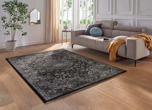 Taracarpet moderner Designer Orient Kurzflor Teppich edle Luxus Qualität im Vintage Tabriz nain Design mit Medallion für Wohnzimmer Schlafzimmer und Esszimmer anthrazit 160x230 cm