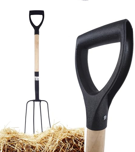 Bauster® 4-Zinken-Gabel kurz mit Stiel – 101 cm – Kompakte Mistgabel/Gartengabel für Enge Bereiche & Stallarbeit