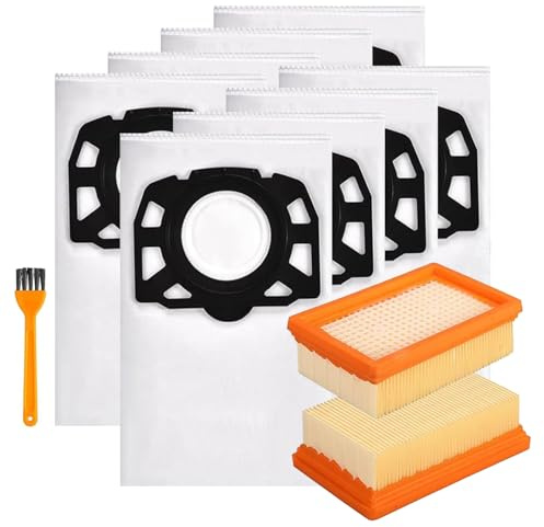 3 Filtri A Vuoto, Compatibili Con Karcher Wd4 Wd5 Wd6 Mv4 Mv5 Mv6 Aspirapolvere Secco E Umido, Filtri A Pieghe Piane Per Aspirapolvere Industriali (2 Filtri + 8 Sacchetti Per Aspirapolvere Wd4)