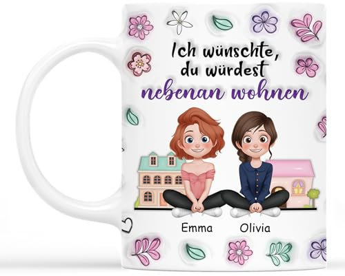 Geschenke Mall Personalisierte Tasse - Ich Wünschte Wir Würden Näher Wohnen Cartoon - Persönliches Geschenk für Freund, Beste Freundin (Modell #2 - Weiblich-Weiblich)