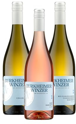 Burkheimer Kabinett Wein Tasting Set – Grauburgunder, Spätburgunder Rosé & Weißburgunder-Chardonnay Wein-Paket, elegant, mineralisch & ausdrucksstark – Lebensfreude Kollektion (3 x 0,75l)
