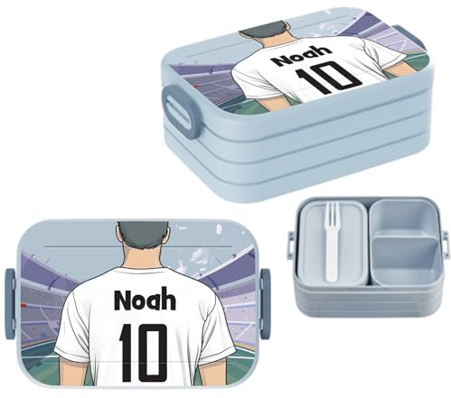 Mepal Brotdose To Go mit Namen – Personalisierte Bento Lunchbox 900ml Midi – für bis zu 4 Brote – mit Bento-Fach & Gabel – BPA-frei, spülmaschinenfest – Nordic Blue - Herrentrikot
