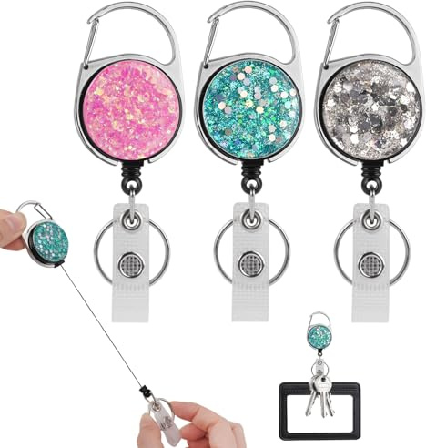 Einziehbarer Schlüsselanhänger Ausziehbar 3 Stück Ausweisjojo Einziehbarer Ausweishalter Schlüsselrolle Schlüssel jojo mit Schlüsselring,Gürtelclip für ID Badge Holder, Kartenhalter, Schlüsselkarten
