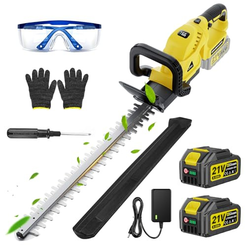 22” Hedge Trimmer Cordless, 21V Cordless Hedge Trimmer with 2×4.0Ah Battery, 1200W Brushless Motor, 55cm Dual Action Blade, Lightweight Hedge Trimmers for Garden, Shrubs & Border Plants (Gelb)