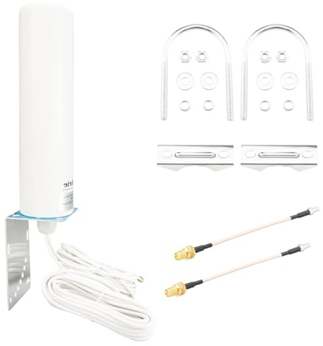 BOOBRIE 5G 4G LTE Antenna High Gain 10dBi 698-2700 3300-3800MHZ Omni-Directional Antenna Outdoor SMA Male 5M Low Loss RG58 Cable SMA TS9 Adapter for 4G 5G LTE Router CPE Modem Gateway
