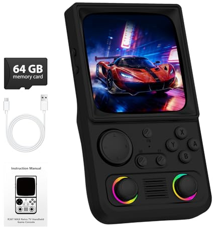 R36TMAX Retro Handheld Game Console, Retro Gaming Console 4.0'' IPS Screen with 18,000+ Classic Games, Supports Wi‑Fi Multiplayer & 2-Player Mode, 4000mAh Battery (Black 64GB)