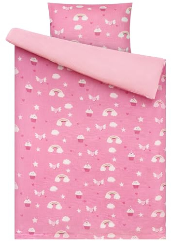 Yukkidds Musselin Kinderbettwäsche Set 100x135, Bettwäsche für Baby Kinder | 100% Baumwolle, Bettbezug 100x135 & Kissenbezug 40x60 cm Set, Leicht Komfortabel und Atmungsaktives, Rosa Cupcake