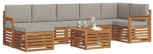vidaXL Sofagarnituren 8 pcs Natürlich und Hellgrau Massivholz Akazie, Garten, modernes Sofa-Set für draußen, gemütliche Terrasse, langlebige Lounge und Entspannung