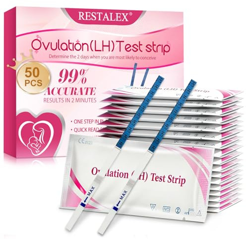 50 Tests d’Ovulation, Bandelettes de Détection pour Suivi du Cycle, Test de Fertilité Féminine de la Famille, Sensibilité Optimale, Détection Rapide