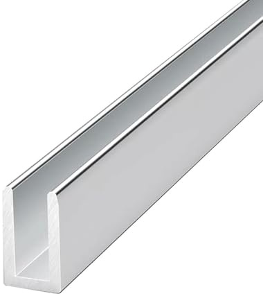 Aluminum U-Channel for Shower Door, Heavy-Duty Frameless Track for Floor/Wall/Ceiling Mount, 15mm Deep Fixed Stock, 1.5m (4.9ft) Length