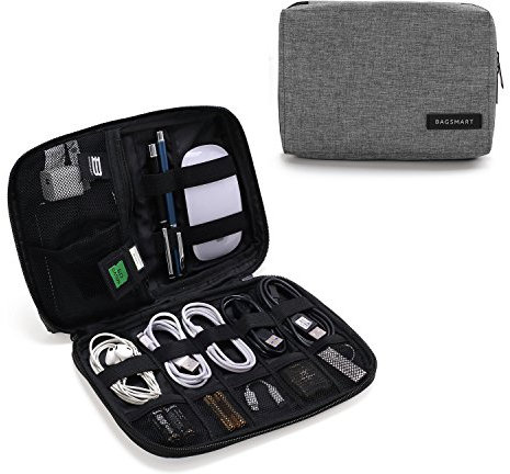 bagsmart Electronics Accessories Organiser Bag, Portable Electronics Carrying Case Travel Small for Cables, Powerbank, Earphone, USB Sticks, SD Card (Grey)