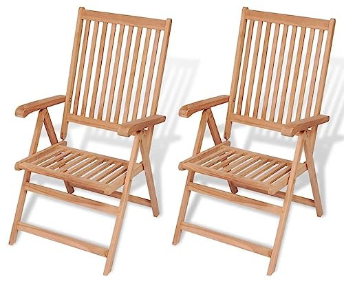 vidaXL 2X Teak Massiv Gartenstuhl Verstellbar Klappstuhl Holzstuhl Essstuhl Stuhl Garten Stuhl Sessel Hochlehner Gartensessel Gartenmöbel