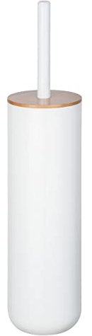WENKO WC-Garnitur Posa, Moderne Toilettenbürstenhalter aus weißem Kunststoff mit nachhaltigen Bambus-Akzenten, inkl. Toilettenbürste mit auswechselbarem Bürstenkopf, (B/T x H): Ø 7,5 x 37 cm, Weiß