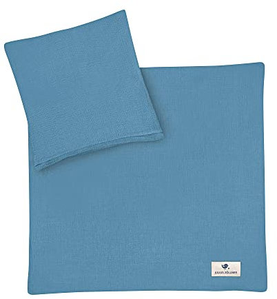 Julius Zöllner Musselin - Kinderbettwäsche 80x80 + 35x40 cm, 2-teiliges Set aus Deckenbezug und Kissenbezug, 100 Prozent Baumwoll-Musselin, mit Reißverschluss, Standard 100 by Oeko-TEX, Blau