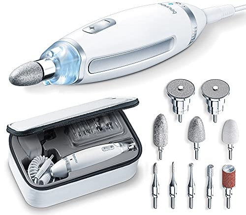 Beurer Kit manucure et pédicure MP62 Home - Lime à ongles électrique - 10 accessoires de qualité supérieure - Pour ongles naturels, acryliques et gel - Lumière de précision - Rotation rapide