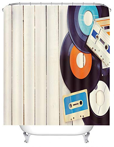 AMDXD Duschvorhang 120x180cm, CD Magnetband Badewannenvorhang aus Polyester mit 12 Duschvorhangringen, für Badezimmer Badewanne, Schnelltrocknend, Anti-Schimmel, Waschbar, Schwarz Blau 47x71″