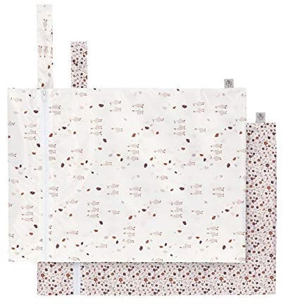 LÄSSIG Nasstasche wiederverwendbar für Kind Baby 2 Stück/Wet Bag Tiny Farmer Flowers/Goose