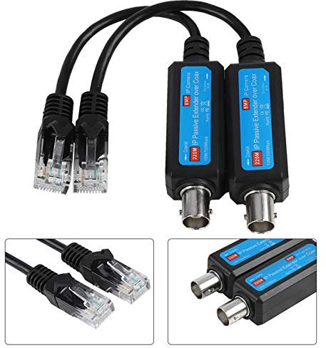 1Pair 10/100Mbps 1CH IP Network Transmitter, Fast and Easy to Install Passive IP Network Coaxial Transmitter Receiver Extender for IP NVR Camera