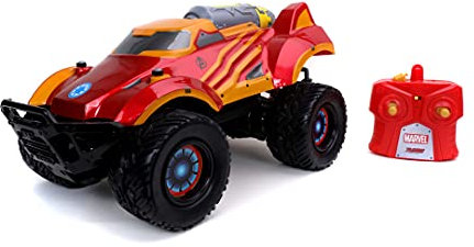Jada Toys Marvel RC Car Iron Thruster RC Car with Turbo, USB Charging Function, 3.6 m/s, Control Distance 25 m, 1:14 Scale, Red