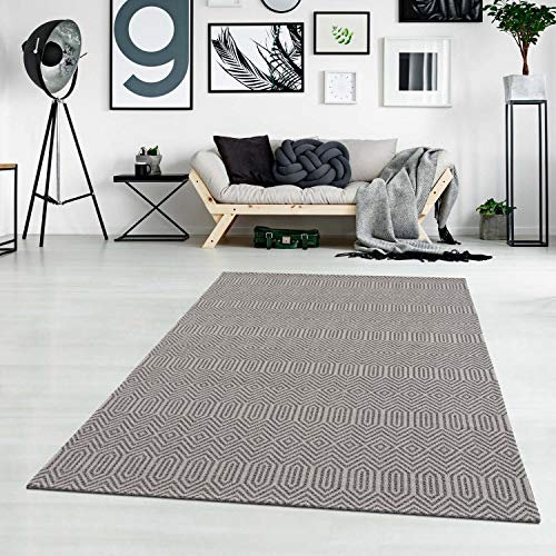Teppich Baumwolle Kurzflor Anthrazit Grau - 130x190 cm - Geometrisch Modern Gemustert - Baumwollteppich - Esstisch Wohnzimmer Badezimmer Teppiche - Flachgewebe