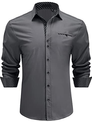 Enlision Men's Dress Shirts Long Sleeve Business Casual Shirt Regular Fit Button Up Shirts Charcoal Grey XXL