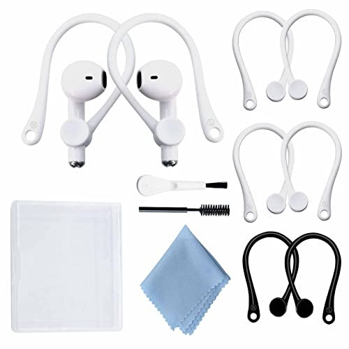 3 Pairs Ear Hooks for AirPods 1 & 2 & Pro, Professional Anti-slip Silicone Earphone Hook Compatible with Apple Airpods 1 & 2 & Pro 2 PC Brush (2 White+1 Black)