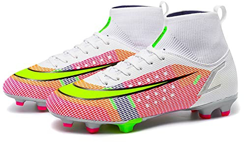 Chaussures de Foot pour Chaussure de Foot garçon High Top Spike Crampons Plein air Chaussures de compétition Chaussures de Football pour Homme Profession Athlétisme Chaussures de Sport Rose Rouge 39
