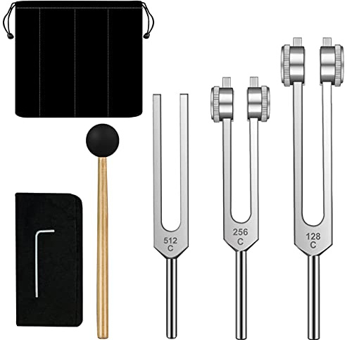 Tuning Forks Set- 128 Hz, 256 Hz, 512 Hz, Tuning Forks Perfect for Healing, Chakra, Sound Therapy, Keep Body, Mind and Spirit in Perfect Harmony