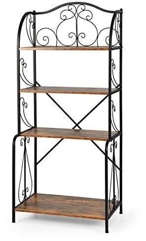 COSTWAY 4-Tier Baker's Rack, Industrial Microwave Oven Stand Organizer with X-Bar & Anti-toppling Device, Freestanding Utility Display Storage Shelf for Kitchen, Dining Room, Living Room