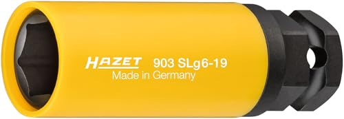 HAZET Impact Socket 903SLG6-19, 1/2 Inch Square, SW 19 mm, 24 mm Outer Hexagon, Traction Profile, Plastic Sleeve Yellow, Rim Protection, Machine Operation