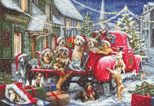 Luca-S Cross Stitch Kit Gold - Puppies Christmas, B2414