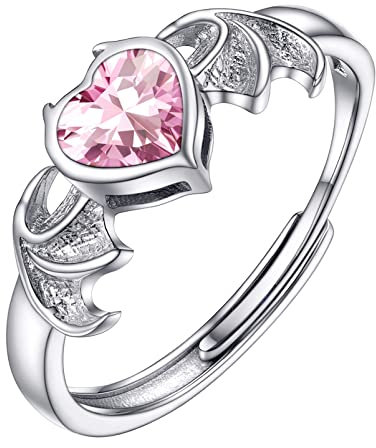 PROSILVER Bague Femme Argent Tourmaline Rose Synthétique, Anneau Entrelacs Ajustable Orné de Pierre Coeur
