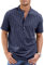 CTU Mens Linen Shirts Casual Cotton Henley Neck Striped Shirt Summer Short Sleeve Shirts Navy M