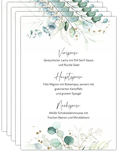 Kackspecht Menu Blanko Menükarten im Boho Design | 15 Stück DIN A5 | Individuell anpassbare Speisekarten und Getränkekarten für die Hochzeit und andere Anlässe | Tischdeko