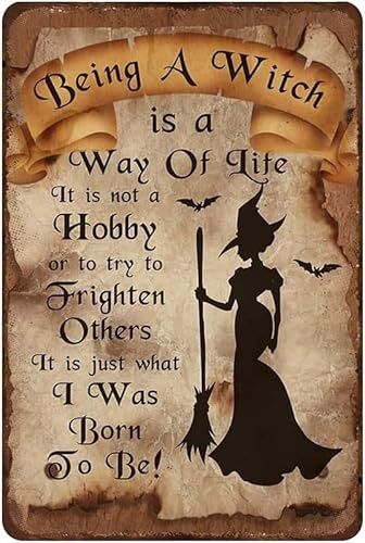 Retro Metal Tin Sign A Witch is A Way of Life Pagan Poster Halloween Wall Decor Vintage Home Kitchen Bedroom Metal Plaque Poster Decorative Gift 8x12 Inch