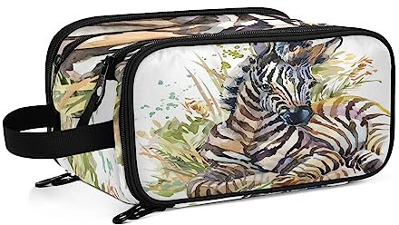 Kulturbeutel Vintage Zebra-Druck Große Kosmetiktasche Kulturtasche Waschtasche Make Up Tasche Waschbeutel Schminktasche für Damen Mädchen