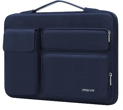 MOSISO 360 Protective Laptop Case 13.3 inch, 13-13.3 inch Laptop Sleeve Compatible with MacBook Air/Pro 13 / Pro 14, HP Dell ASUS Lenovo, Side Open Bag with 2 Raised&1 Flapover Pockets, Navy Blue