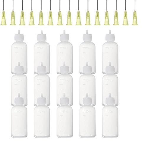 PATIKIL 50ml Precision Applicator Bottles, 15Pcs Needle Tip Squeeze Bottle Small Squeeze Bottles Mini Needle Bottle with Fine Tip White for Gun Oil Glue DIY Air Craft Tie Dye Acrylic Paint