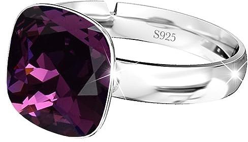 925 Sterling Silber 44 farben Ringe für Damen Verstellbarer mit Marken Kristalle, Glänzend Cubic Zirkonia Ring Fingerring Kommt in Schmuck Geschenk Box (Ametyst)