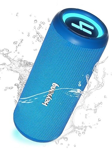 HEYSONG Bluetooth Speaker, Portable Wireless Waterproof Speakers with Led Light, 20W Stereo, Good Bass, TF Card, USB Playback, Dual Pairing For Camping, Pool, Shower, Bike, Kayak, Beach, Blue