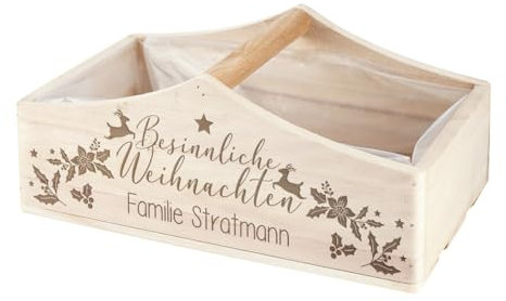 Herz & Heim® Pflanzkorb als Deko- oder Verpackungsaccessoire zu Weihnachten/mit Motiv und Wunschtext personalisiert (1 Griff - Besinnliche Weihnachten)