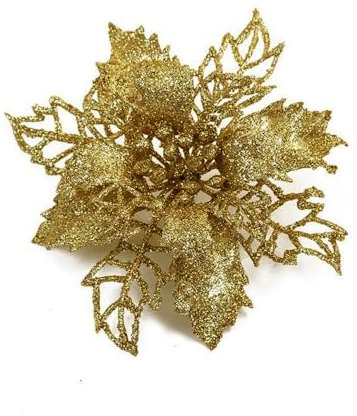 Whakano 20 Stück Weihnachten Glitzer Weihnachtsstern Blumen mit Clips,Poinsettia Weihnachtsblume Glitzernde für Weihnachtsbaum Dekorationen,Weihnachtsblumen für Weihnachts,Garten,Neujahr,Kränze,Gold