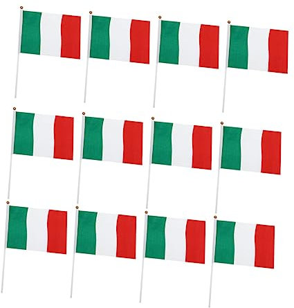 STOBOK Italien Handflaggen 50 Stück 14x21cm Kleine Länderflaggen Stick Polyester Mit Kunststoffstab Handgehalten Für Festivals Partys Sportveranstaltungen Und Dekoration