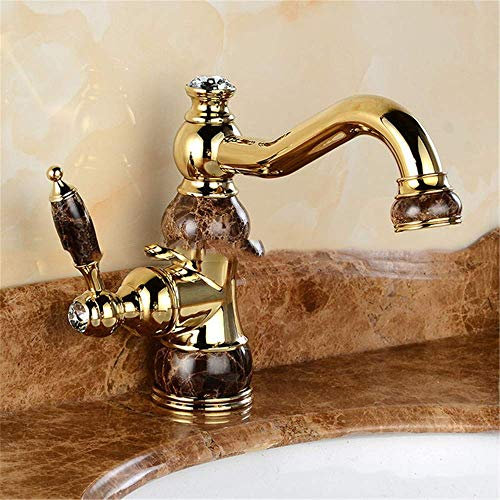 RajoNN Classic White Black Jade Base Badezimmer Badewanne Küchenspüle Handwaschbecken Kaltwassermischer, Black Jade Gold