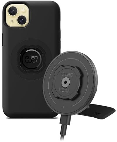 Quad Lock Adhesive Dashboard/Console Car Phone Holder Kit with MAG Wireless Charging Head V2 and MAG Phone Case for iPhone 15 Plus