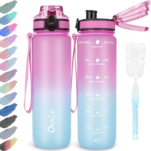 OKKLE Trinkflasche 1L BPA freie Wasserflasche mit Verschlussdeckel und auslaufsicher, geeignet für Fitnessstudio, Schule, Radfahren, Outdoor, Sport, Fitness